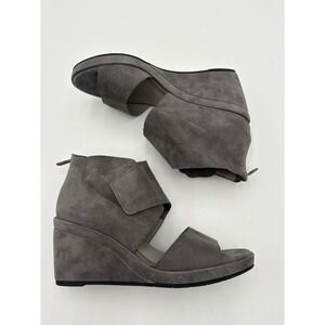 Eileen Fisher Womens Gray Suede Wedge Sandals Open Toe Back Zip Shoes Size 6 US
